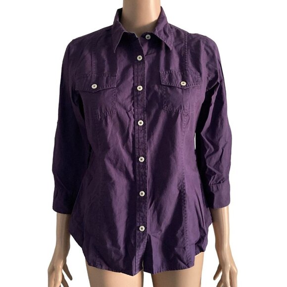 Van Heusen Shirt Womens Medium Purple Button Front - Picture 1 of 6